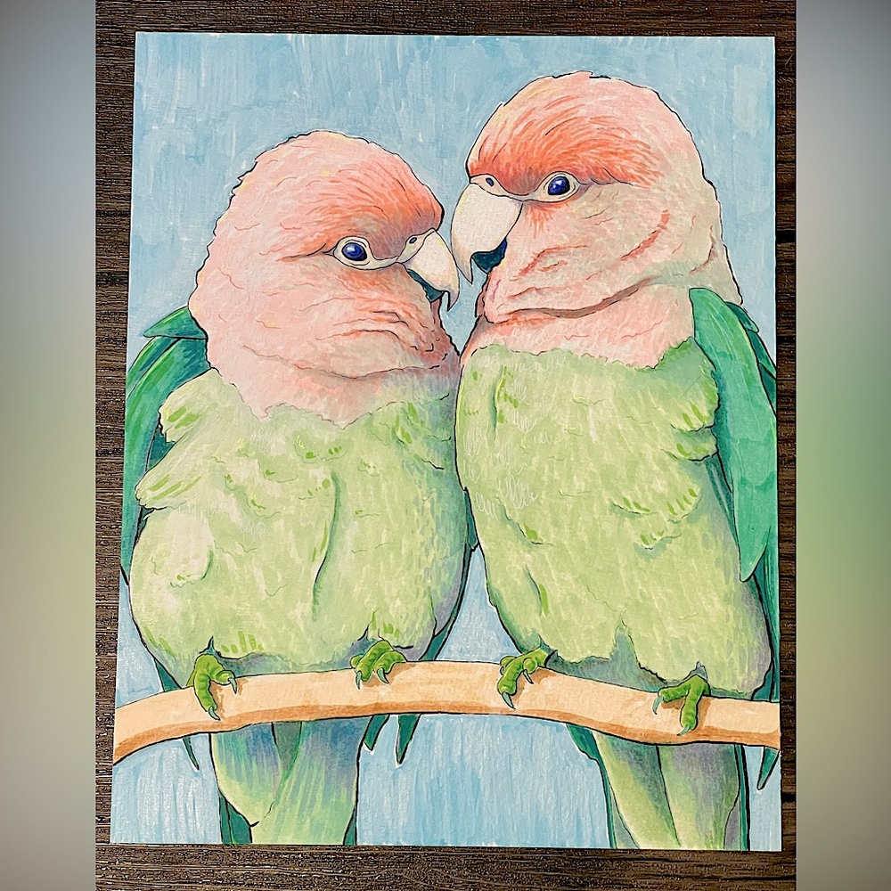 Lovebirds original mixed media art Valentines gift